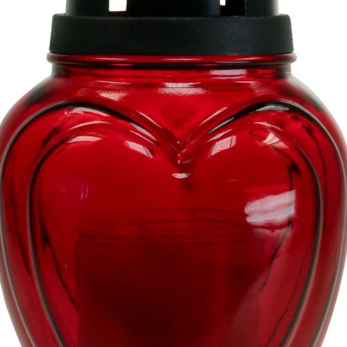 Floristik24 Grave light glass heart engraving grave lantern red Ø11cm H26cm