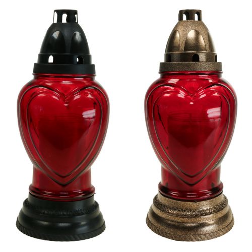 Floristik24 Grave light glass heart engraving grave lantern red Ø11cm H26cm