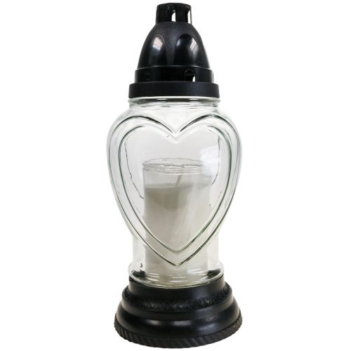 Floristik24 Grave light glass heart engraving grave lantern clear Ø11cm H26cm