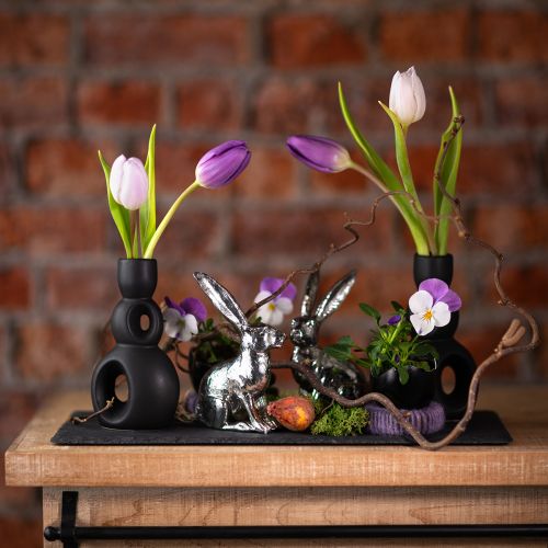 Floristik24 Easter Bunny Sitting Silver Rabbit Decorative Figure Easter 13cm 2pcs