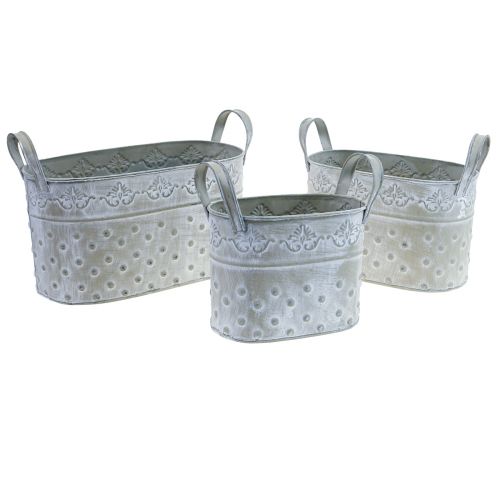 Flowerpot oval with handles Jardiniere metal 24/19/14cm set of 3