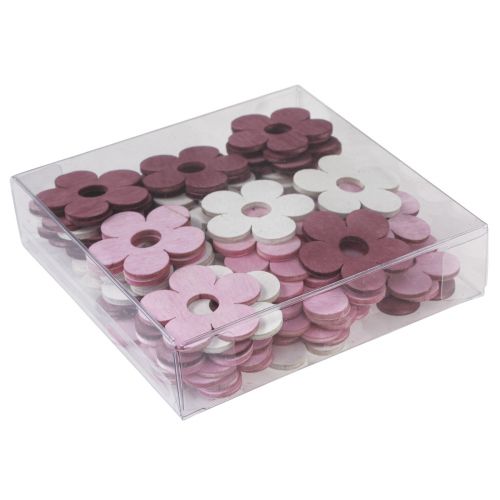 Product Scatter decoration wooden flowers table decoration pink purple white Ø4cm 72 pcs
