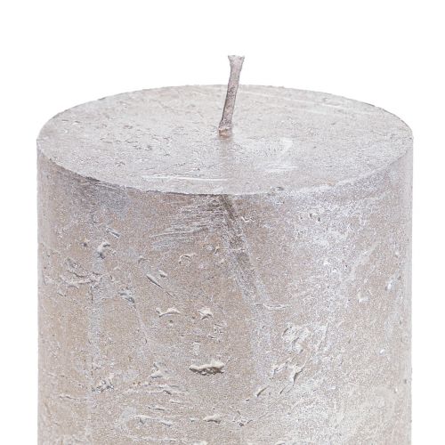Product Pillar candles platinum shiny pattern 200mm Ø85mm 2pcs