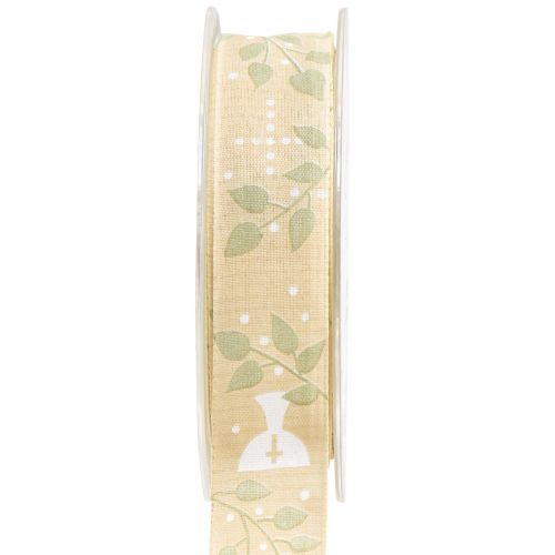 Floristik24 Ribbon communion decorative ribbon beige 25mm 20m