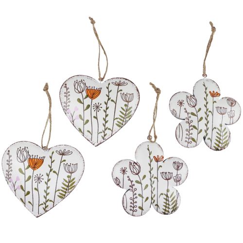 Product Hanging Decoration Metal Decoration Hearts and Flowers White 10cm 4 Pcs