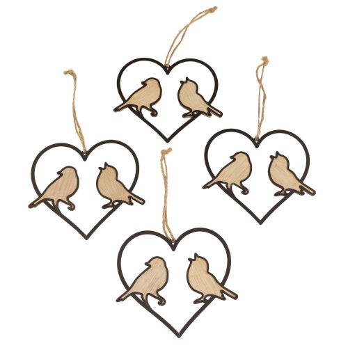 Floristik24 Hanging decoration heart with birds decoration for hanging 12cm 4pcs