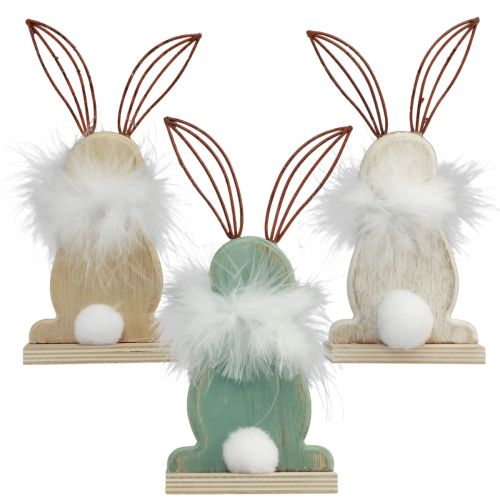 Floristik24 Decorative Rabbit Wooden Rabbit with Feathers Easter Decoration H17.5cm 3 pcs