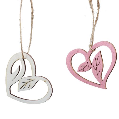 Product Wooden hearts decorative hearts wood pink green white 5.5cm 18 pcs