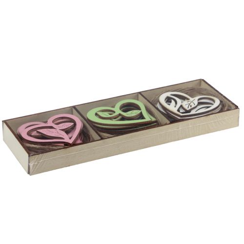 Product Wooden hearts decorative hearts wood pink green white 5.5cm 18 pcs