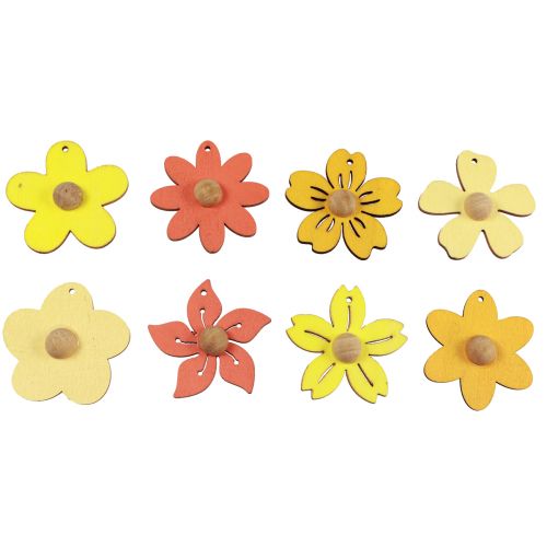 Wooden flowers hanging decoration wood summer decoration yellow 4.5cm 24pcs