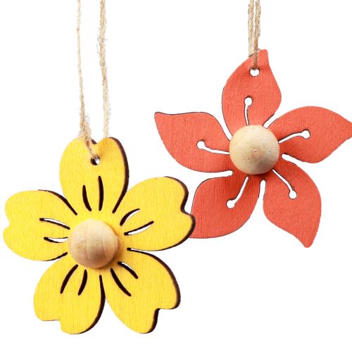 Wooden flowers hanging decoration wood summer decoration yellow 4.5cm 24pcs