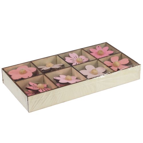 Product Wooden flowers hanging decoration wood summer decoration pink 4.5cm 24 pcs
