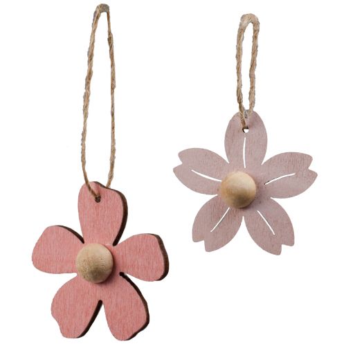 Product Wooden flowers hanging decoration wood summer decoration pink 4.5cm 24 pcs