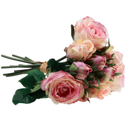 Product Artificial Roses Pink Cream Artificial Roses Decoration 29cm 12 Pcs