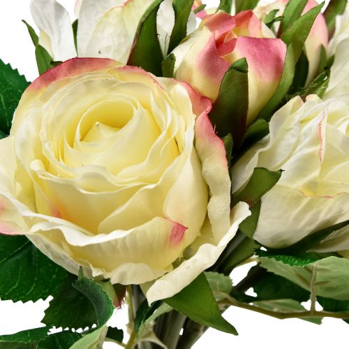 Product Artificial Roses Cream Yellow Pink Artificial Roses Decoration Bouquet 29cm 12 Pcs