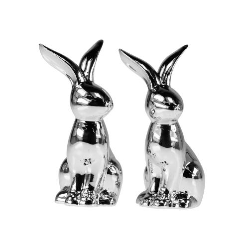 Decorative Easter Bunny Ceramic Decorative Bunny Sitting Silver 18cm 2 Pcs