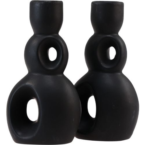 Floristik24 Candle Holder Ceramic Candlestick Black Modern H16cm 2pcs