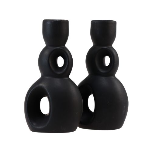 Product Candle Holder Ceramic Candlestick Black H13cm 2 Pcs