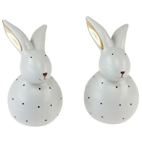 Easter bunny decorative figures rabbits with dot pattern 17cm 2pcs