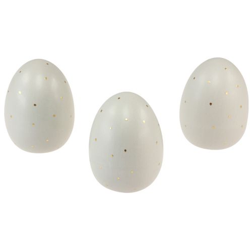 Ceramic Easter Eggs Decoration Grey Gold with Dots 8.5cm 3 Pcs