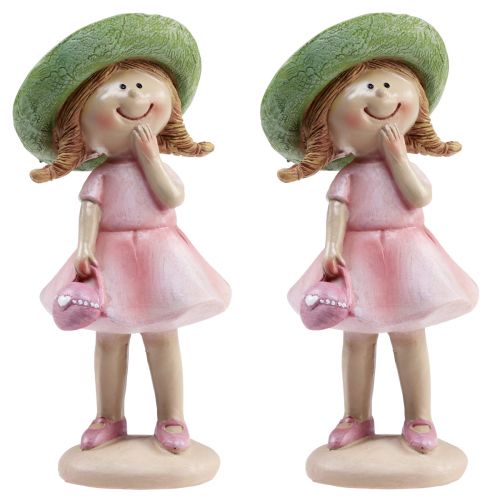 Product Decorative figures girl with hat pink green 6.5x5.5x14.5cm 2pcs