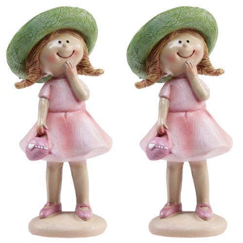 Floristik24 Decorative figures girl with hat pink green 6.5x5.5x14.5cm 2pcs