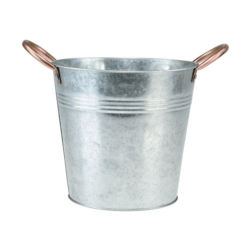 Flower pot bucket with handles metal decoration Ø19cm H17cm