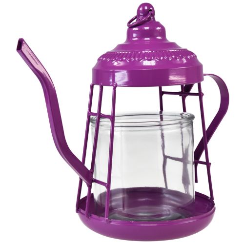 Tealight holder glass lantern teapot pink Ø15cm H26cm