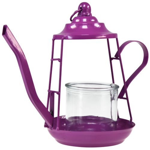 Tealight holder glass lantern teapot pink Ø13cm H22cm