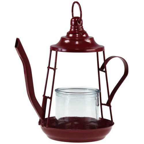 Floristik24 Tealight holder glass lantern teapot red Ø13cm H22cm