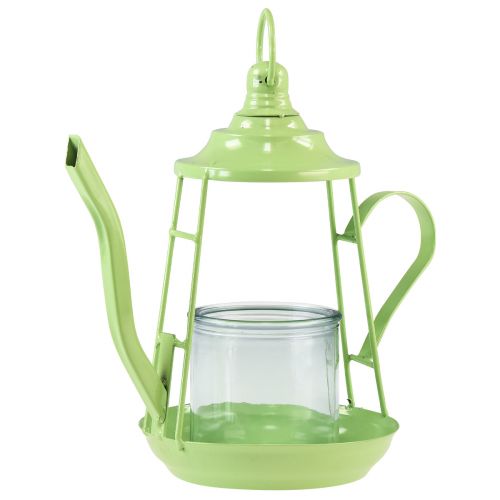Floristik24 Tealight holder glass lantern teapot green Ø13cm H22cm