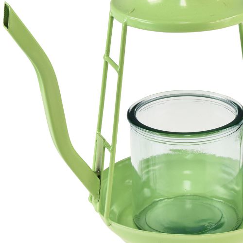 Floristik24 Tealight holder glass lantern teapot green Ø13cm H22cm