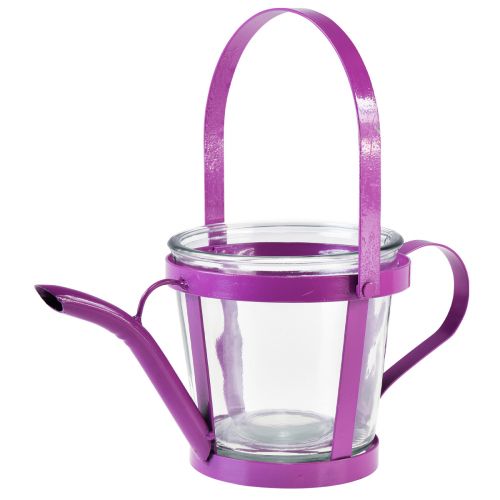 Product Lantern glass decorative watering can metal pink Ø14cm H13cm