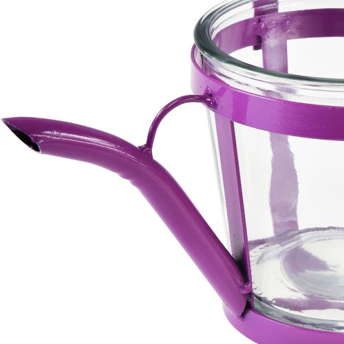 Product Lantern glass decoration watering can metal pink Ø14cm H13cm
