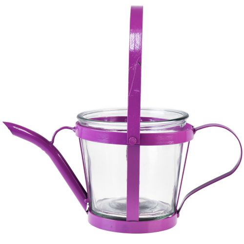 Product Lantern glass decorative watering can metal pink Ø14cm H13cm