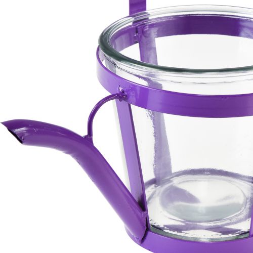 Product Lantern glass decorative watering can metal purple Ø14cm H13cm