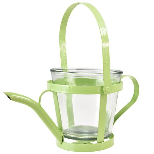 Floristik24 Lantern glass decorative watering can metal green Ø14cm H13cm
