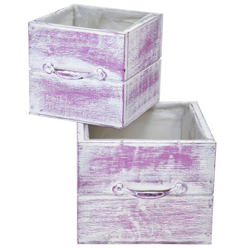 Floristik24 Plant drawer with handle pink white wood 12/15cm set of 2