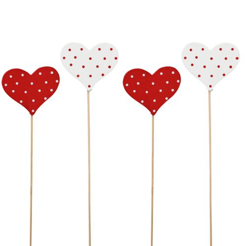 Floristik24 Hearts red and white dotted flower pins wood 6×5cm 18 pcs