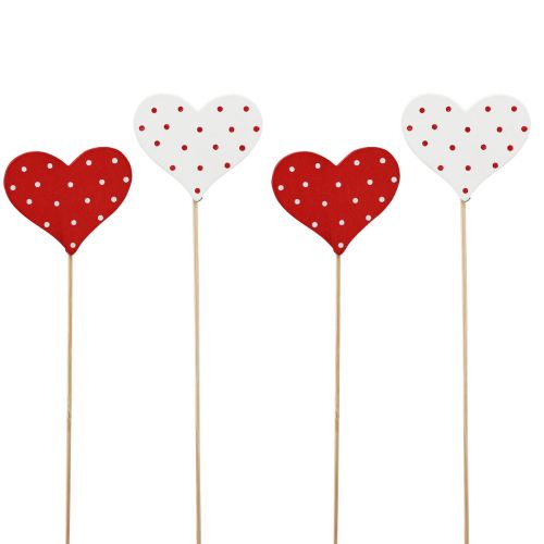 Product Hearts red and white dotted flower plugs wood 6×5cm 18pcs