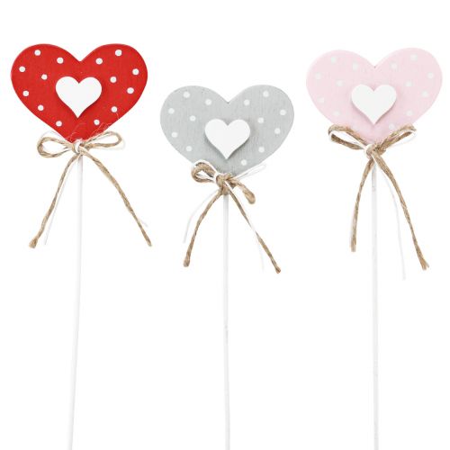 Floristik24 Hearts dotted wooden hearts flower plugs 6×5cm 18pcs