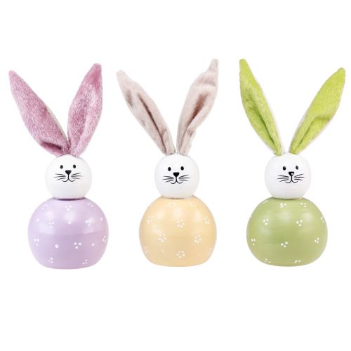 Floristik24 Easter bunnies pink green yellow wooden bunnies decoration 8×22cm 3pcs