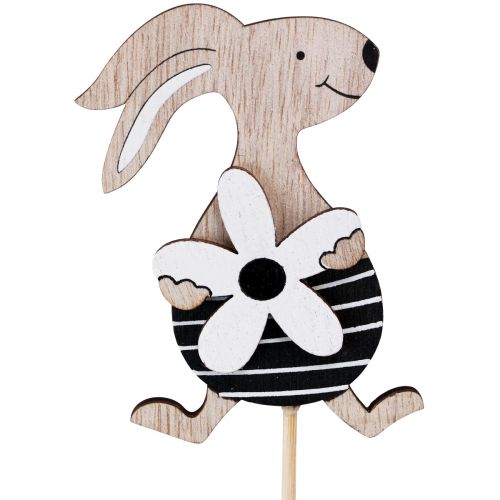 Product Flower stick Easter bunny black white natural H9cm 12 pcs