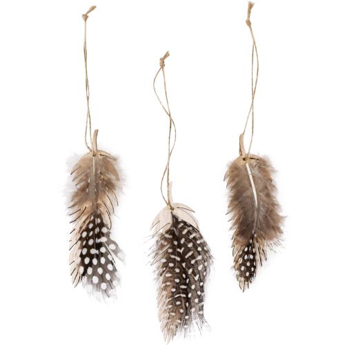 Floristik24 Decorative feather pendant wooden natural feather 9.5/10cm 9pcs