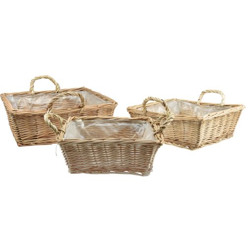 Plant basket rectangular willow natural 39/33/27cm set of 3