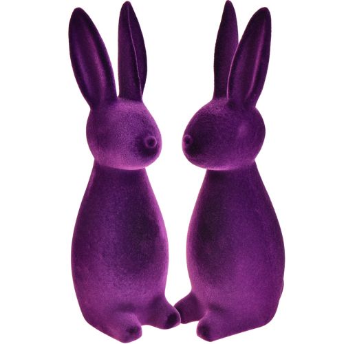 Easter bunnies flocked decorative figures Easter purple 8x10x29cm 2pcs