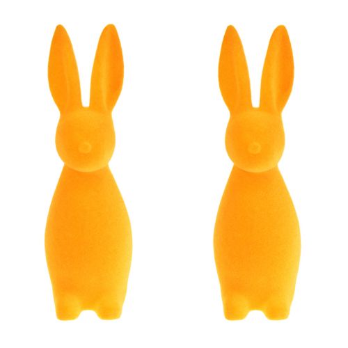 Product Easter bunnies orange flocked – 2nd choice – Easter decoration bunnies 8x10x29cm 2 pieces