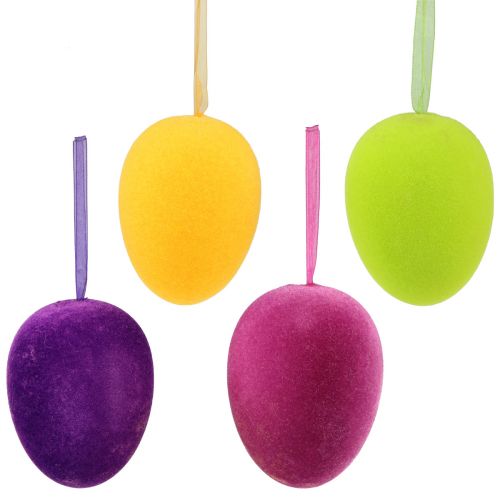Floristik24 Decorative Easter eggs for hanging, colorful flocked, H8cm, 8 pieces