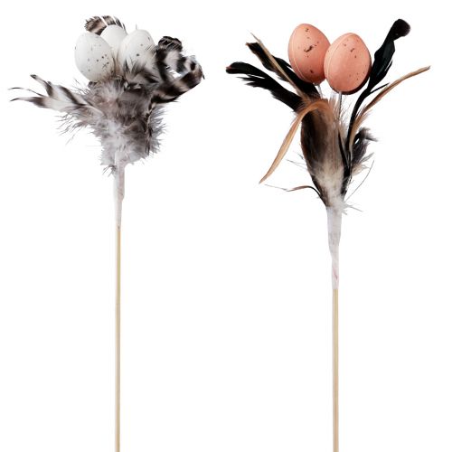 Floristik24 Artificial quail eggs decorative feathers on stick 36cm 12pcs