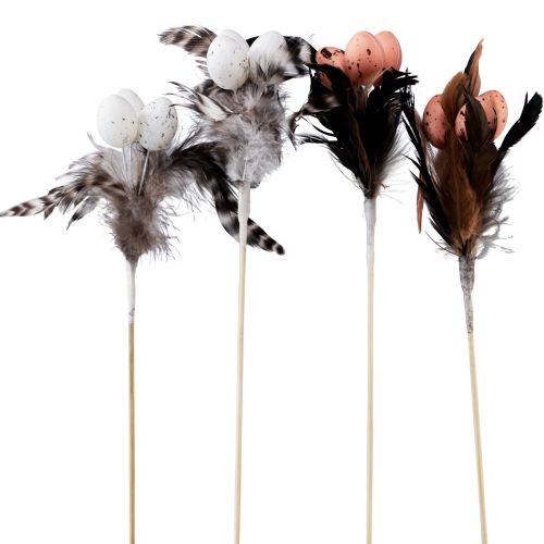 Product Artificial quail eggs decorative feathers on stick 36cm 12pcs